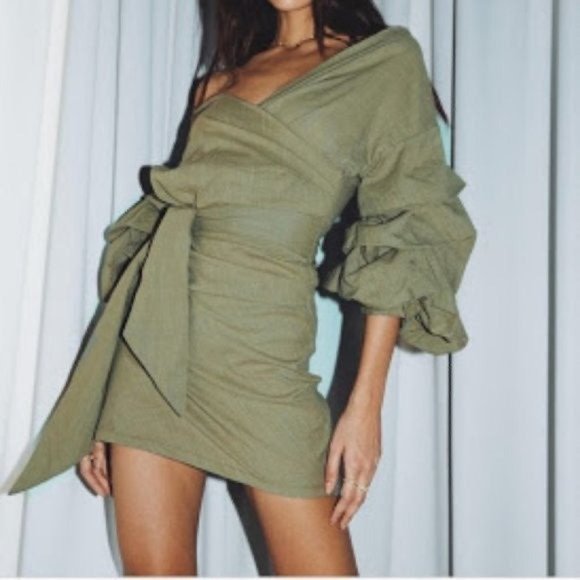 Princess Polly Lioness Green Cha Cha Faux Wrap Mini Dress - Picture 2 of 8